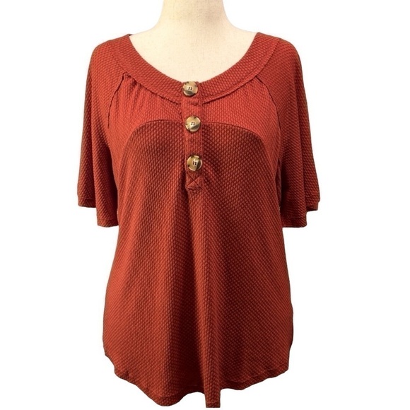 Heyson Women’s Top Waffle Texture Rust 3-Botton S. Sleeve Hi-Lo Size-L NWT - Picture 10 of 12